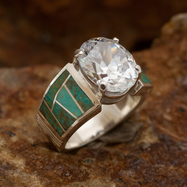 David Rosales Searchlight Turquoise Inlaid Sterling Silver Ring