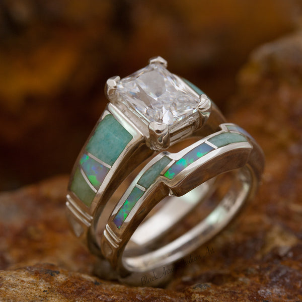 David Rosales Demure Amazing Light Inlaid Sterling Silver Ring Set