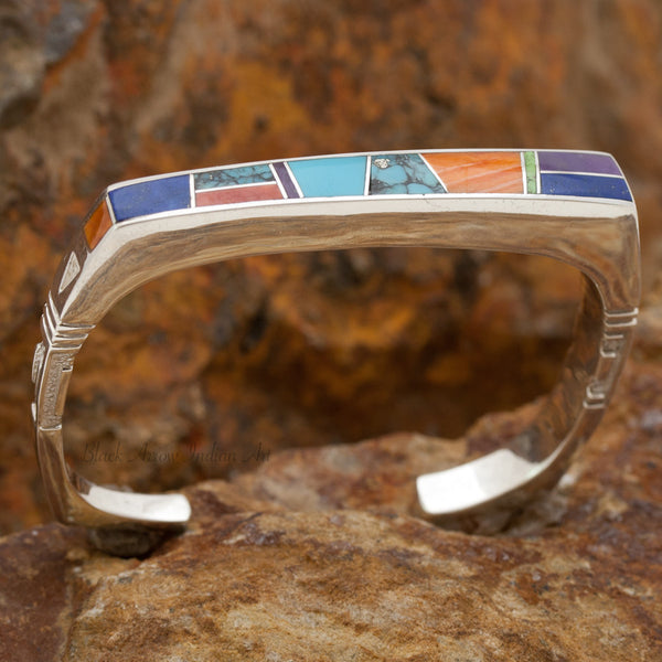 David Rosales Indian Summer Inlaid Modern Sterling Silver Bracelet