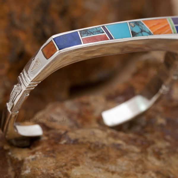 David Rosales Indian Summer Inlaid Modern Sterling Silver Bracelet