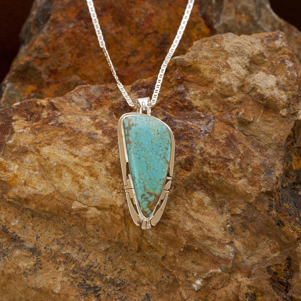 Tribal Teardrop Number 8 Turquoise Sterling Silver Pendant