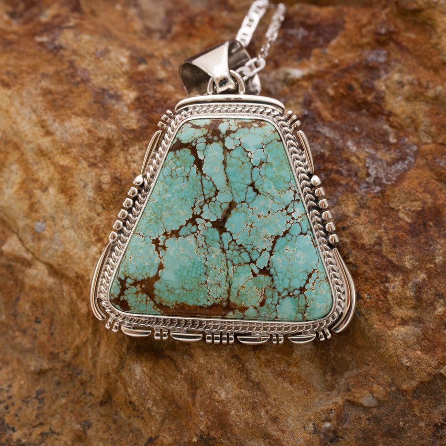 Number 8 Turquoise Pyramid Sterling Silver Pendant