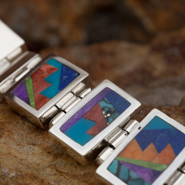 David Rosales Indian Summer Mannerist Inlaid Sterling Silver Bracelet