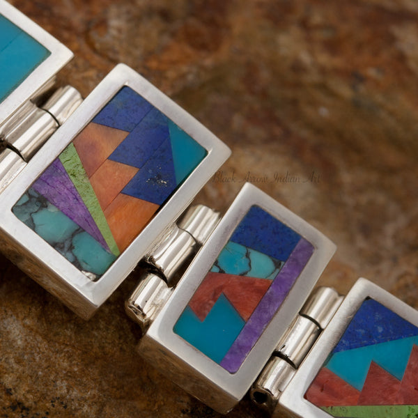 David Rosales Indian Summer Mannerist Inlaid Sterling Silver Bracelet