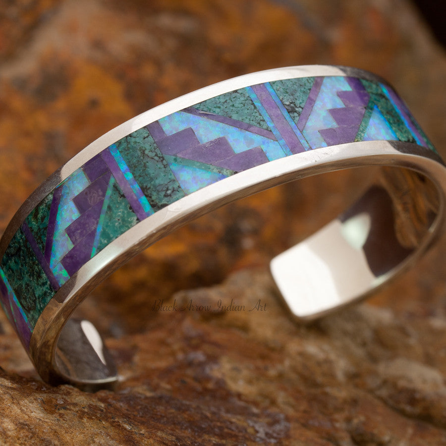 David Rosales Shalako Inlaid Sterling Silver Bracelet