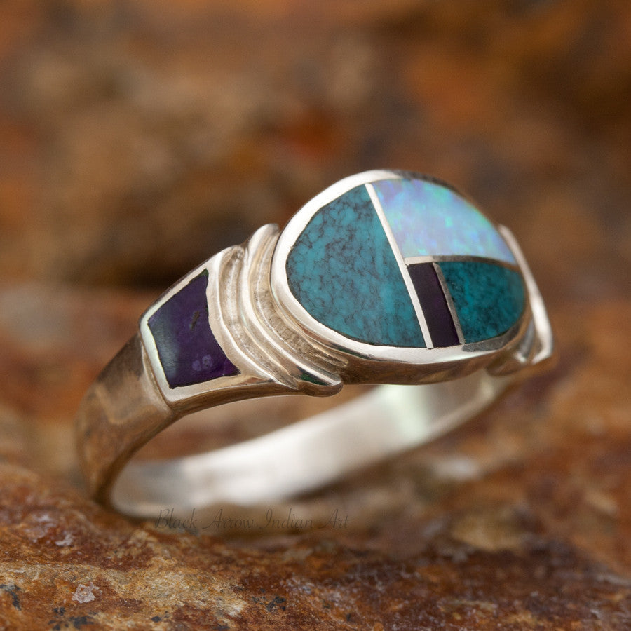 David Rosales Shalako Opulent Oval Inlaid Sterling Silver Ring