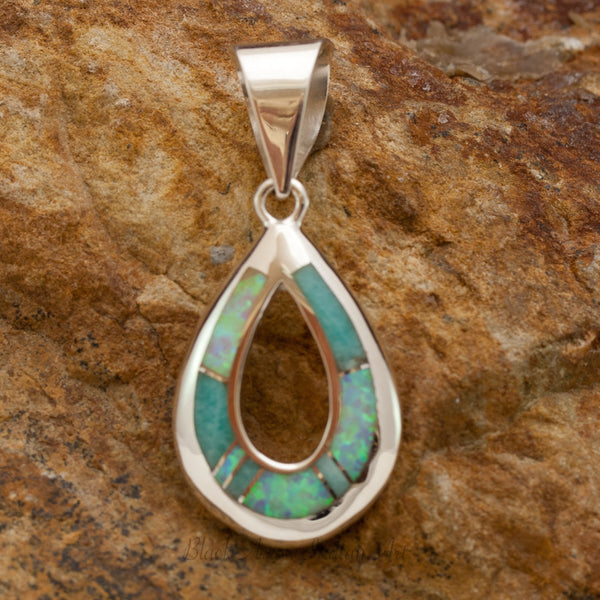 David Rosales Teardrop Amazing Light Inlaid Sterling Silver Pendant