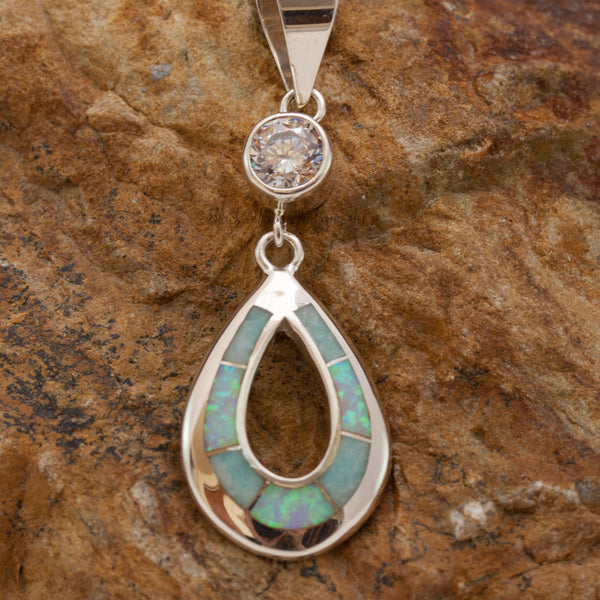 David Rosales Teardrop Amazing Light Inlaid Sterling Silver Pendant