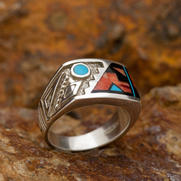 Men's Blue Moon Rising David Rosales Red Canyon Inlaid Sterling Silver Ring