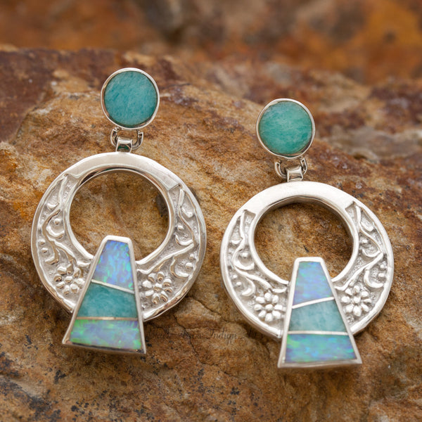 Amazing Light Inlaid Flower Sterling Silver Earrings
