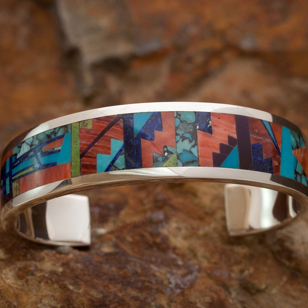 David Rosales Bold Indian Summer Inlaid Sterling Silver Bracelet