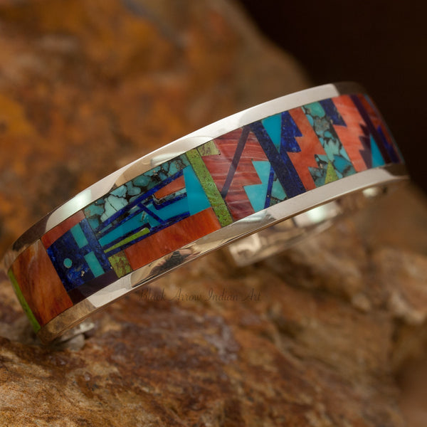 David Rosales Bold Indian Summer Inlaid Sterling Silver Bracelet