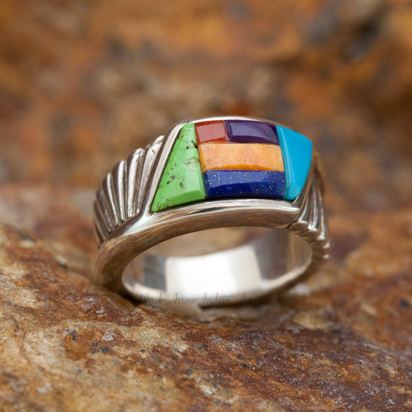 David Rosales Dynamic Indian Summer Cobble Inlaid Sterling Silver Ring