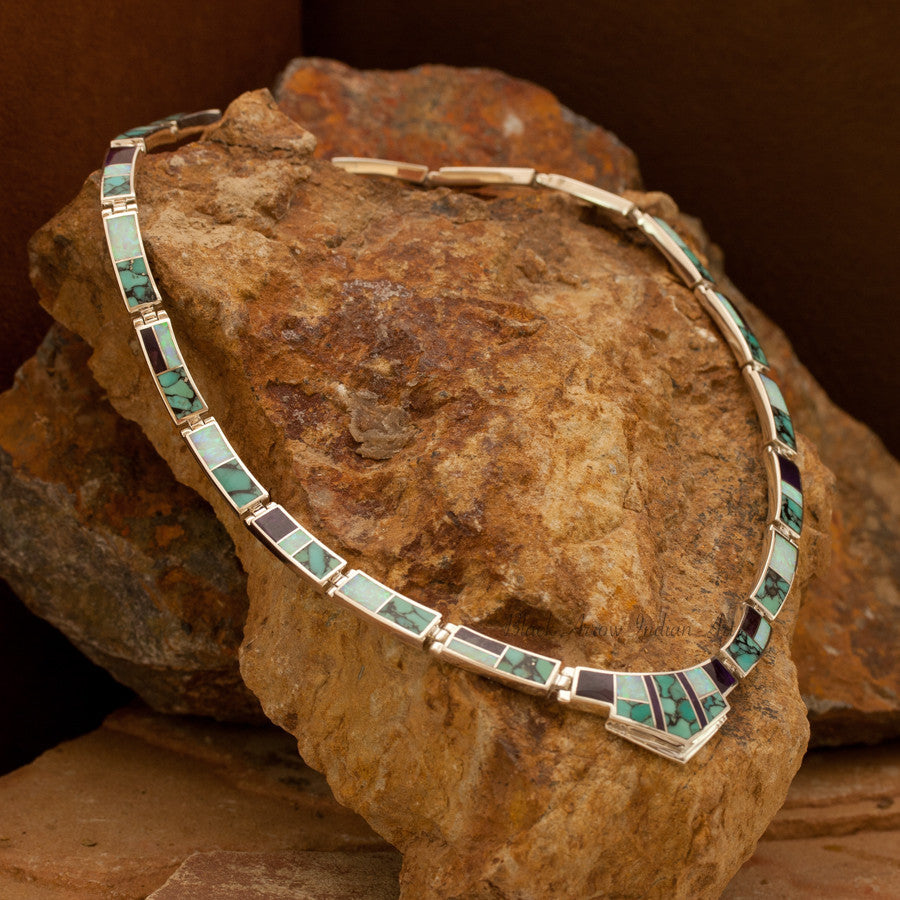 David Rosales Shalako Inlaid Sterling Silver Necklace
