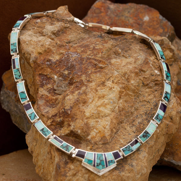 David Rosales Shalako Inlaid Sterling Silver Necklace