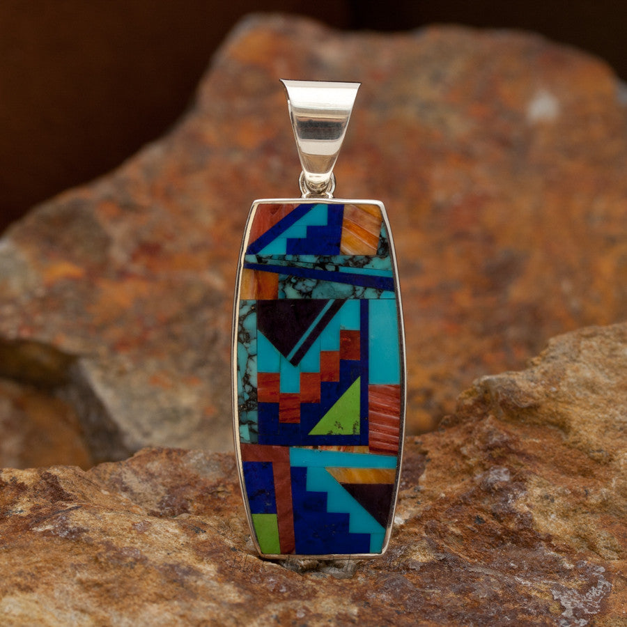 David Rosales Indian Summer Braque Inlaid Sterling Silver Pendant