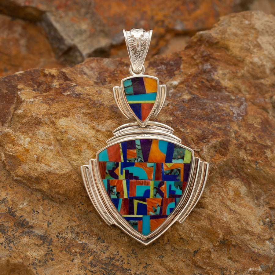 David Rosales Indian Summer Abstraction Inlaid Sterling Silver Pendant