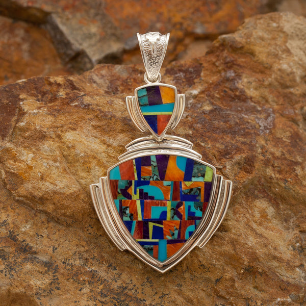 David Rosales Indian Summer Abstraction Inlaid Sterling Silver Pendant