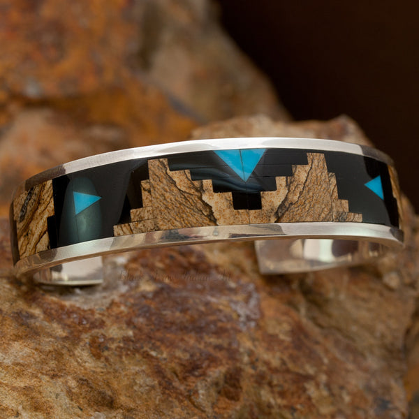 David Rosales Turquoise Creek Inlaid Sterling Silver Bracelet