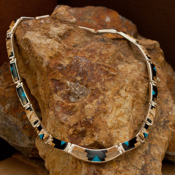 David Rosales Turquoise Creek Continual Inlaid Sterling Silver Necklace