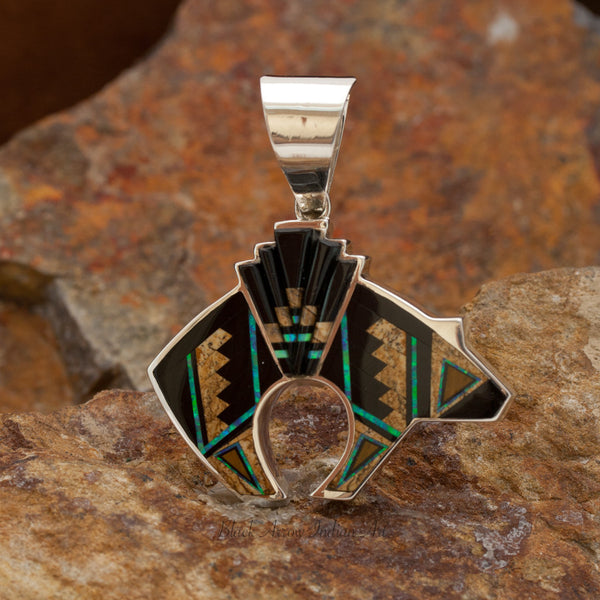 David Rosales Native Lite Inlaid Sterling Silver Bear Pendant