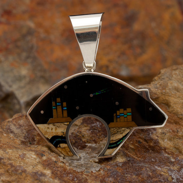 David Rosales Native Lite Star Light Inlaid Sterling Silver Bear Pendant