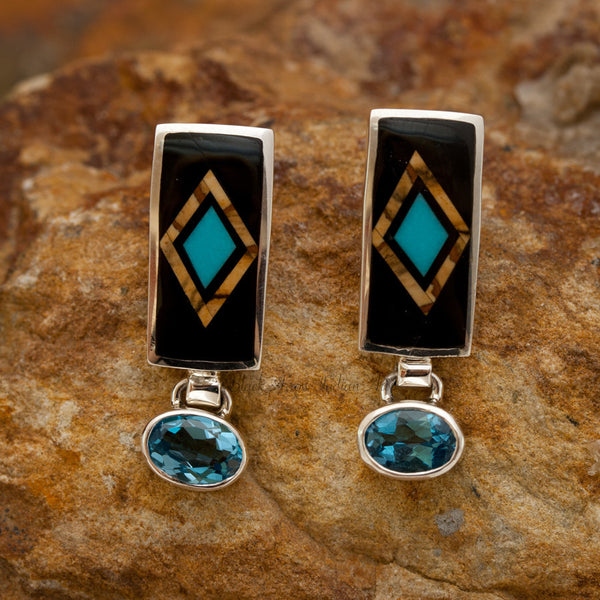 David Rosales Turquoise Creek Inlaid Sterling Silver Earrings