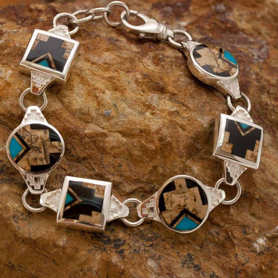 David Rosales Turquoise Creek Fancy Inlaid Sterling Silver Toggle Bracelet