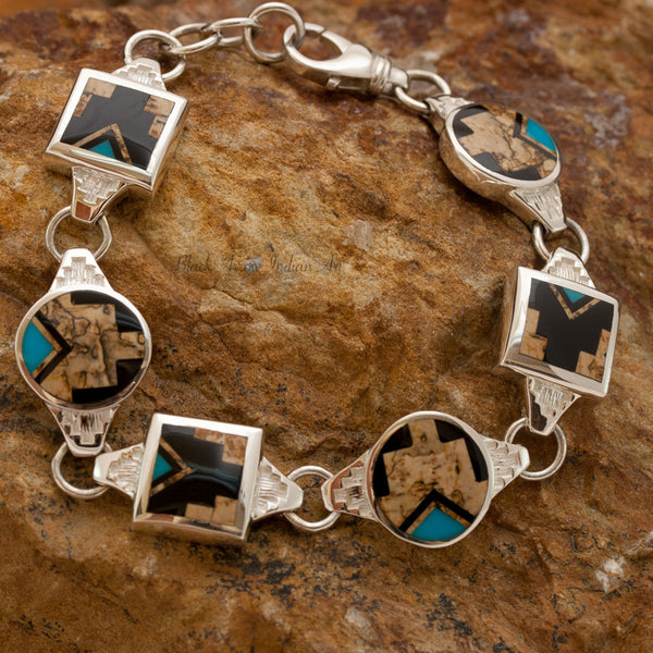 David Rosales Turquoise Creek Fancy Inlaid Sterling Silver Toggle Bracelet