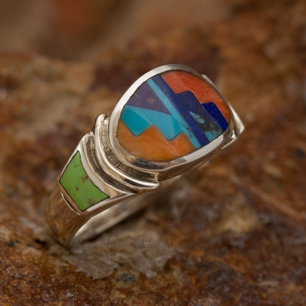 David Rosales Indian Summer Opulent Oval Inlaid Sterling Silver Ring