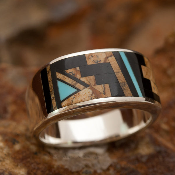 David Rosales Turquoise Creek Ascendant Inlaid Sterling Silver Ring