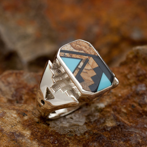 David Rosales Turquoise Creek Royal Inlaid Sterling Silver Ring