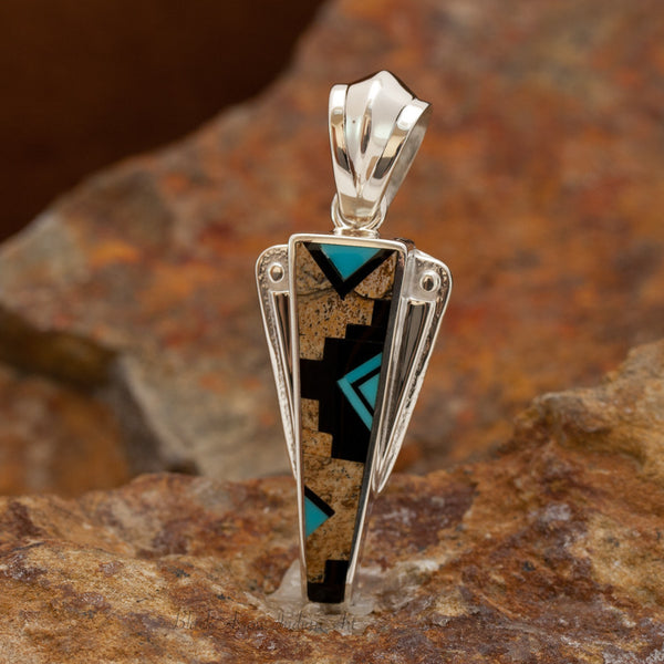 David Rosales Turquoise Creek Wonderment Inlaid Sterling Silver Pendant