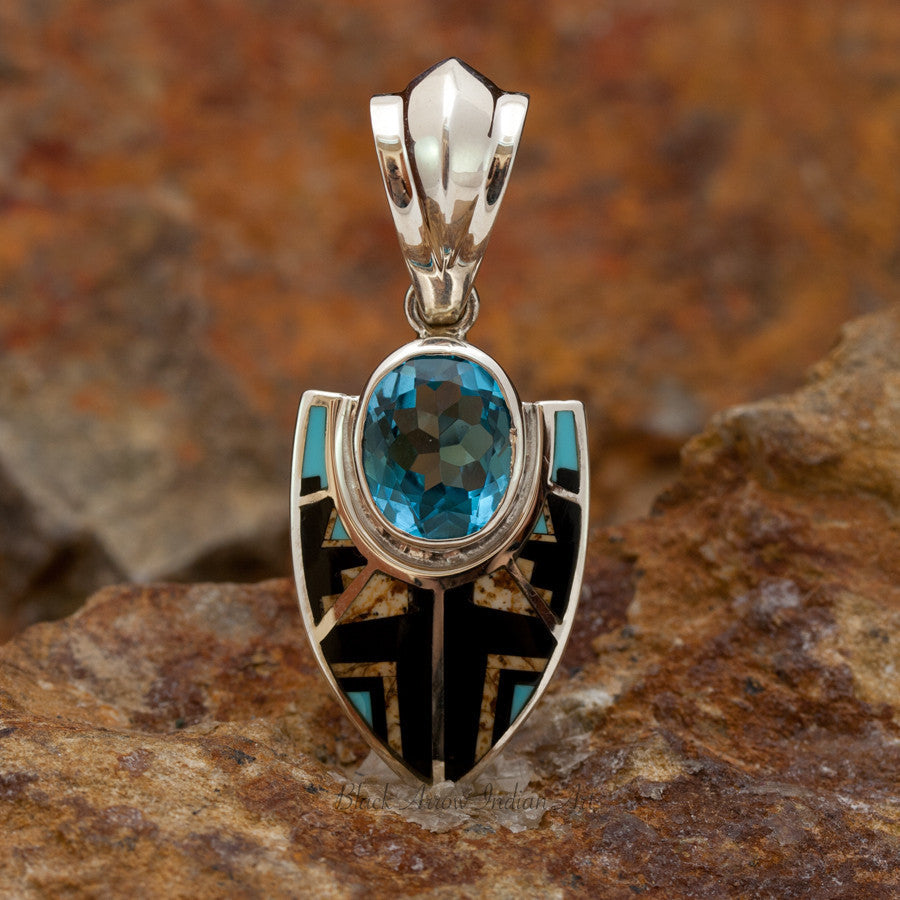 David Rosales Turquoise Creek Fortress Inlaid Sterling Silver Pendant