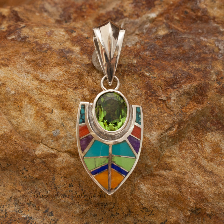 David Rosales Indian Summer Vigilance Inlaid Sterling Silver and Peridot Pendant