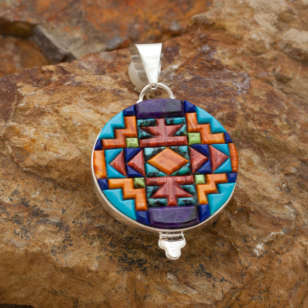 David Rosales Indian Summer Cobble Inlaid Sterling Silver Two-Sided Pendant