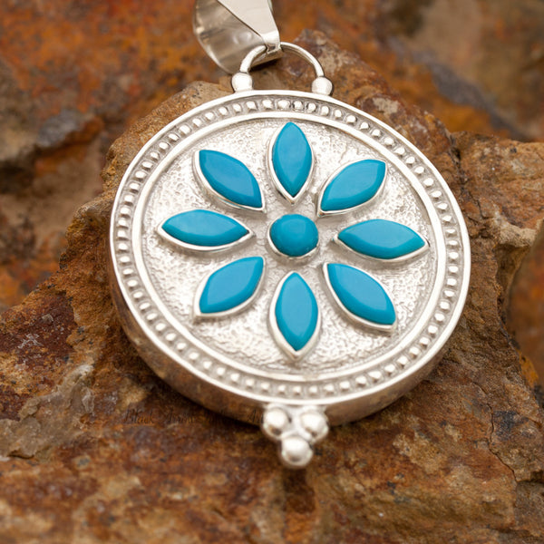 David Rosales Indian Summer Cobble Inlaid Sterling Silver Two-Sided Pendant