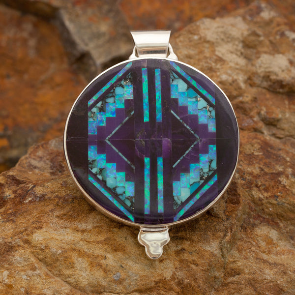 David Rosales Shalako Inlaid Sterling Silver Two-Sided Pendant