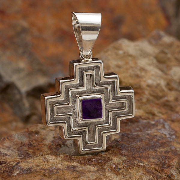 David Rosales Shalako Inlaid Sterling Silver Two-Sided Cross Pendant
