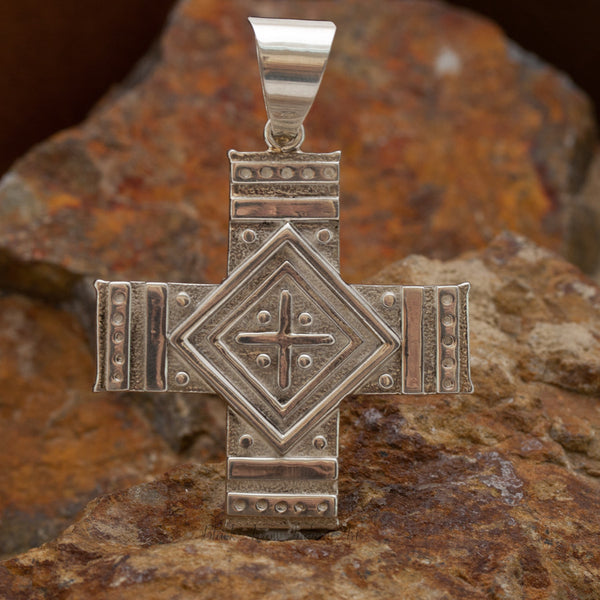 David Rosales Shalako Inlaid Sterling Silver Two-Sided Cross Pendant