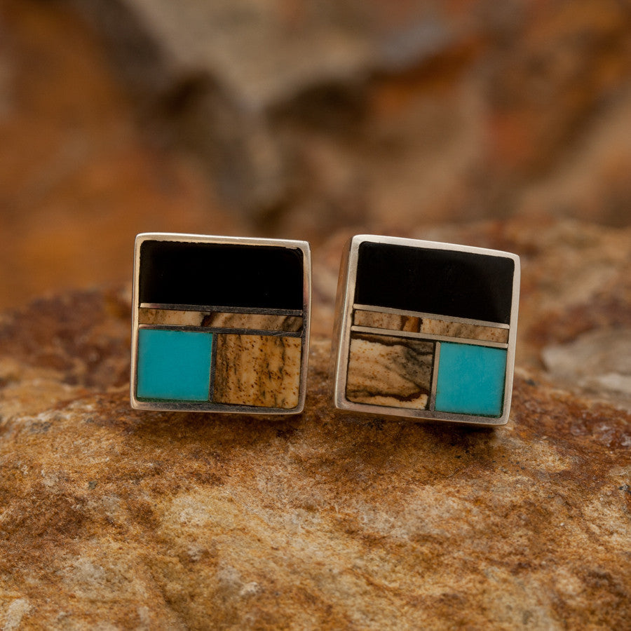 David Rosales Turquoise Creek Rothko Inlaid Sterling Silver Earrings