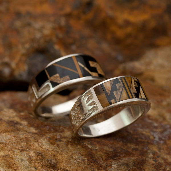 David Rosales Couples' Set Native Earth Inlaid Sterling Silver Ring