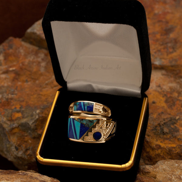 David Rosales Couples' Set Blue Mountain Inlaid 14K Gold Rings