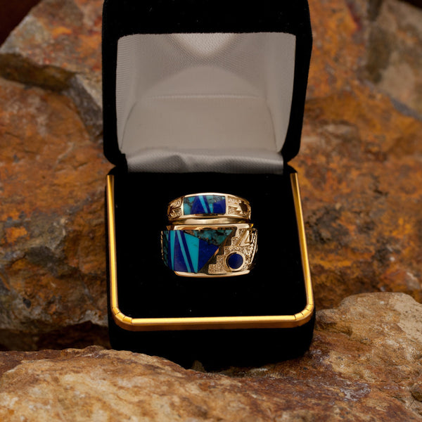 David Rosales Couples' Set Blue Mountain Inlaid 14K Gold Rings