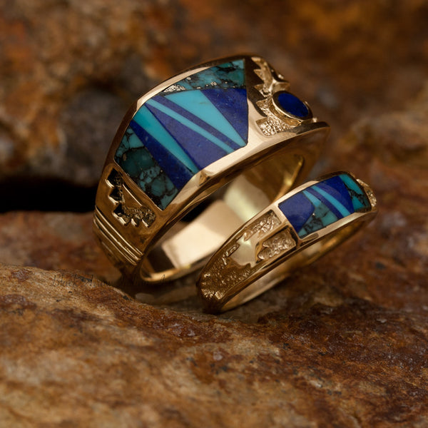 David Rosales Couples' Set Blue Mountain Inlaid 14K Gold Rings