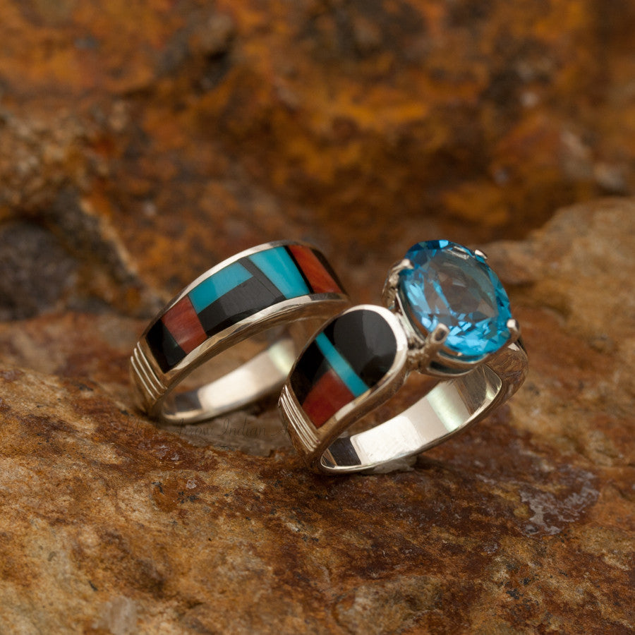 David Rosales Couples' Red Canyon Inlaid Sterling Silver Ring