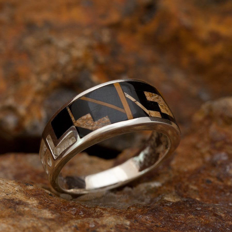 David Rosales Native Earth Staircase Inlaid Sterling Silver Ring