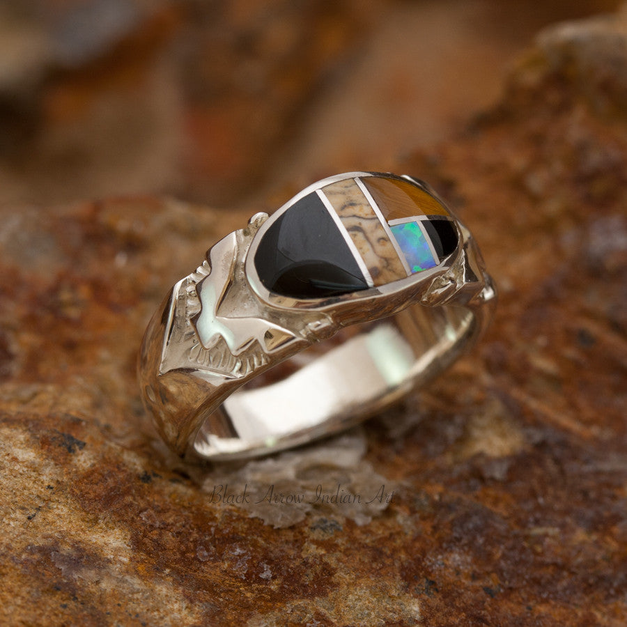 David Rosales Native Lite Opulent Oval Inlaid Sterling Silver Ring