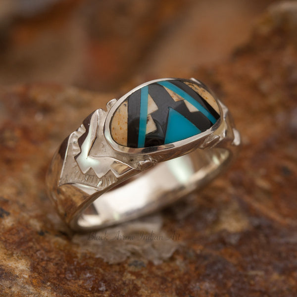 David Rosales Turquoise Creek Oval Inlaid Sterling Silver Ring