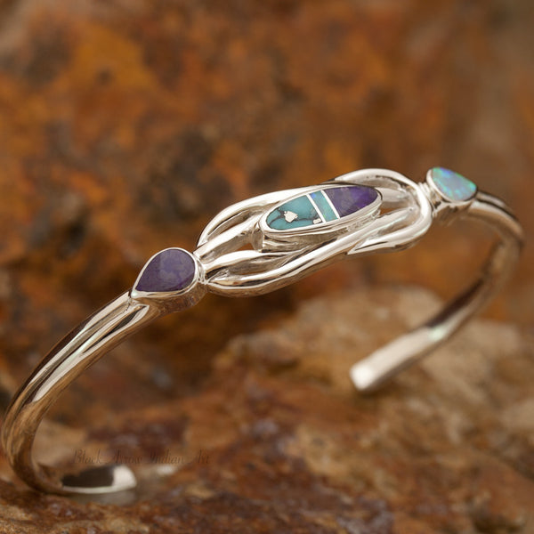 David Rosales Shalako Love Knot Inlaid Sterling Silver Bracelet